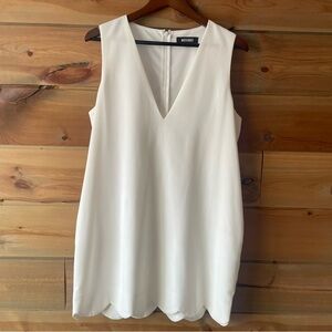 White V-Neck Scallop Hem Mini Dress